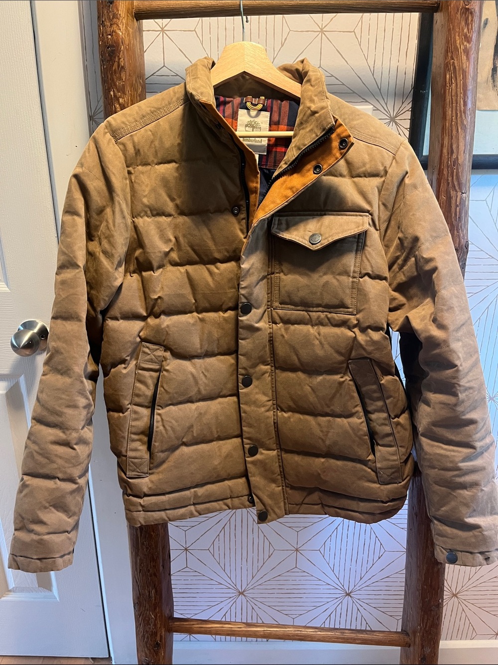 Timberland Waxed Cotton Down Puffer Jacket 75% Grey Duck Down Waxed Puffer